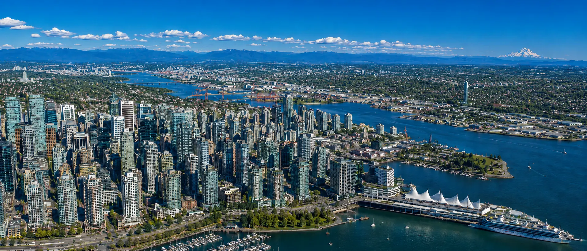 Vancouver skyline aerial view with mountains