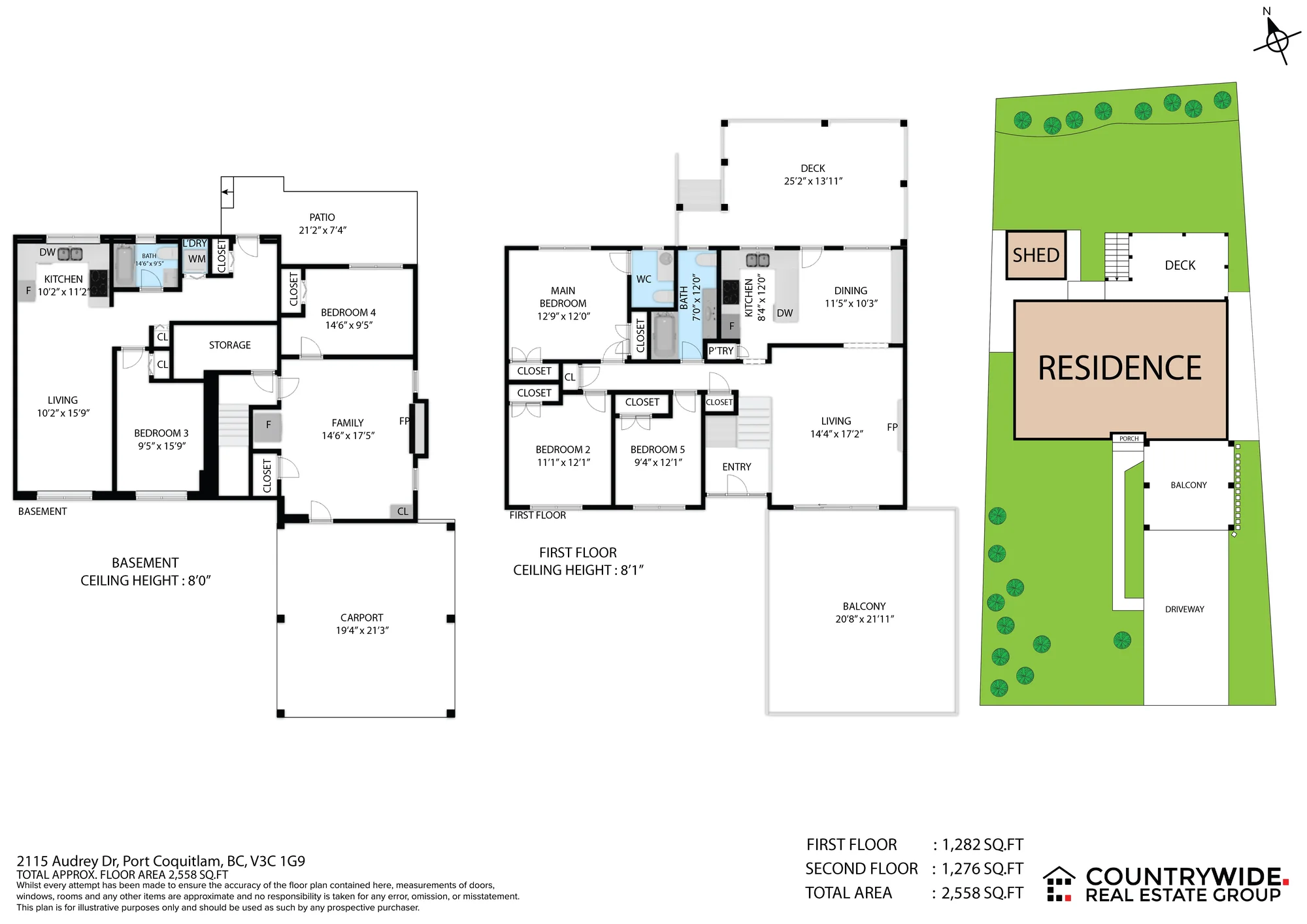 LiDAR floor plan showing basement, first floor and lot layout for a Port Coquitlam home