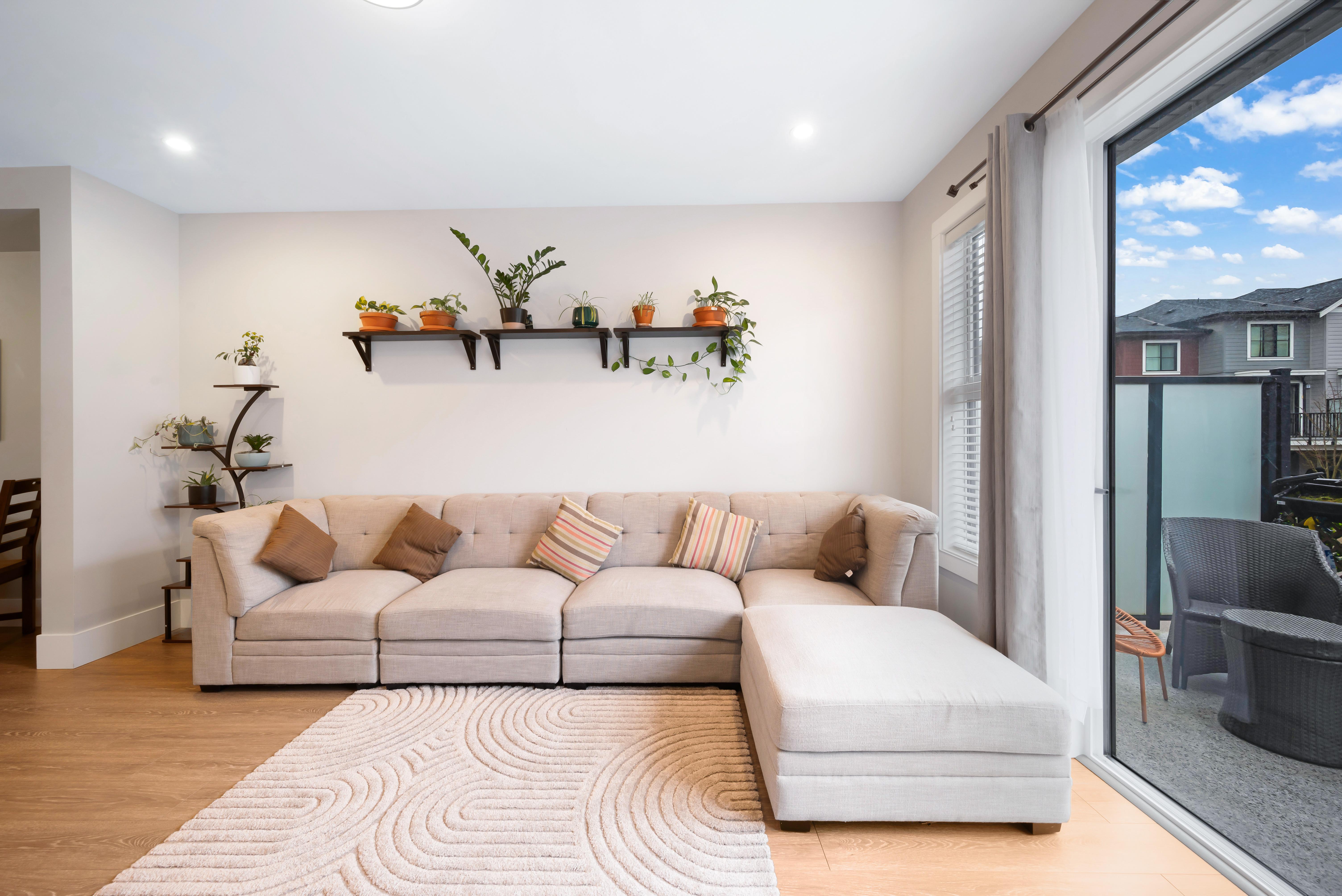 Bright living room with patio doors